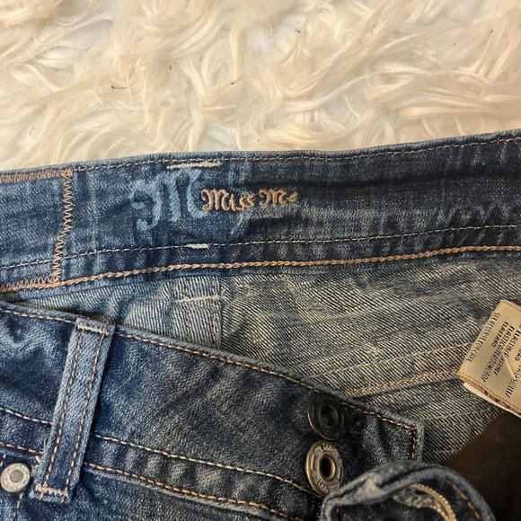 Miss Me Y2K Flare Jeans 2/3 Low Rise Paisley Print Corduroy Pockets Medium Wash - Picture 6 of 7